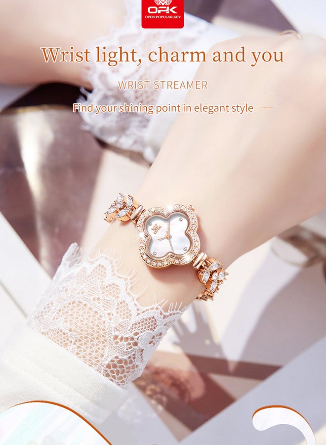 OPK Four-Leaf Clover Watch Ladies Watch Diamond Bracelet Waterproof Watch 6049 - Image 2