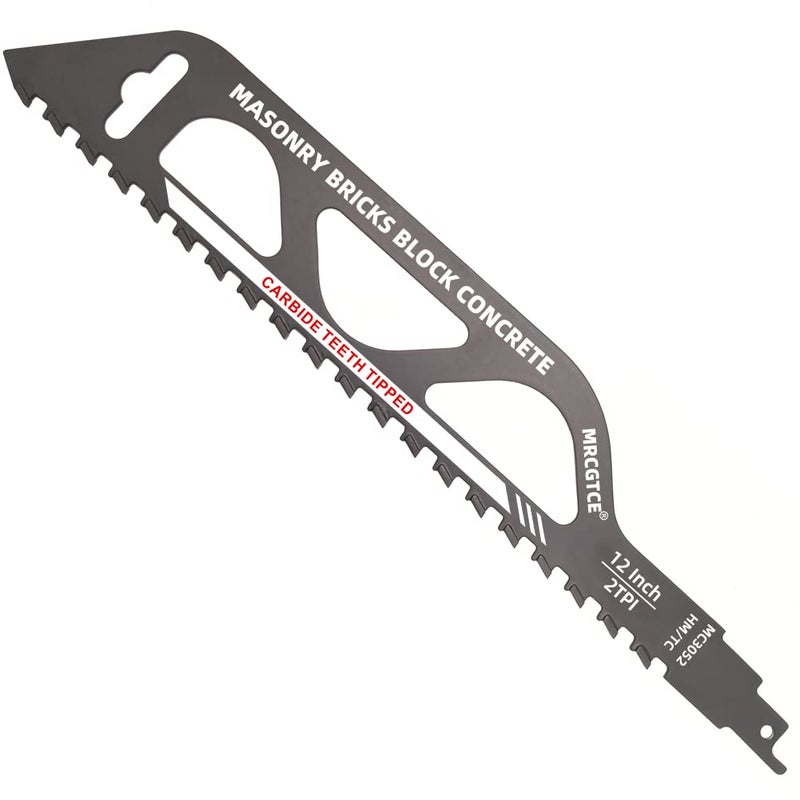 MRCGTCE 12Inch Masonry Reciprocating Saw Blade 2 TPI Tungsten Carbide Teeth Tipped Brick Cutting Recip Saw Blade Demolition Saw Blade for Cutting Red Brick Light Brick Fiber Cement Aerated Concrete Porous Concrete Cinder Block