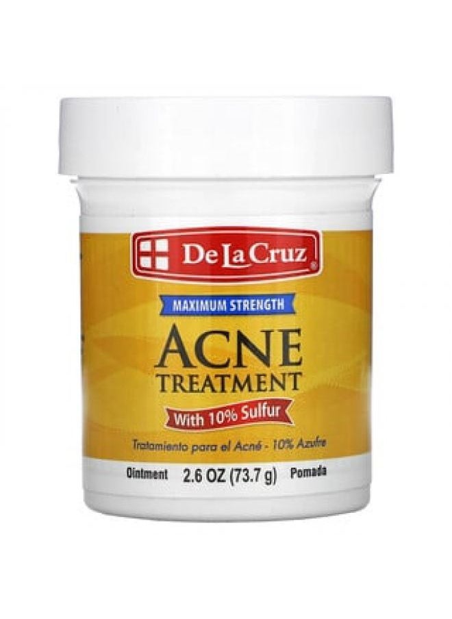 De La Cruz De La Cruz Acne Treatment Ointment with 10% Sulfur Maximum Strength 2.6 oz (73.7 g) 