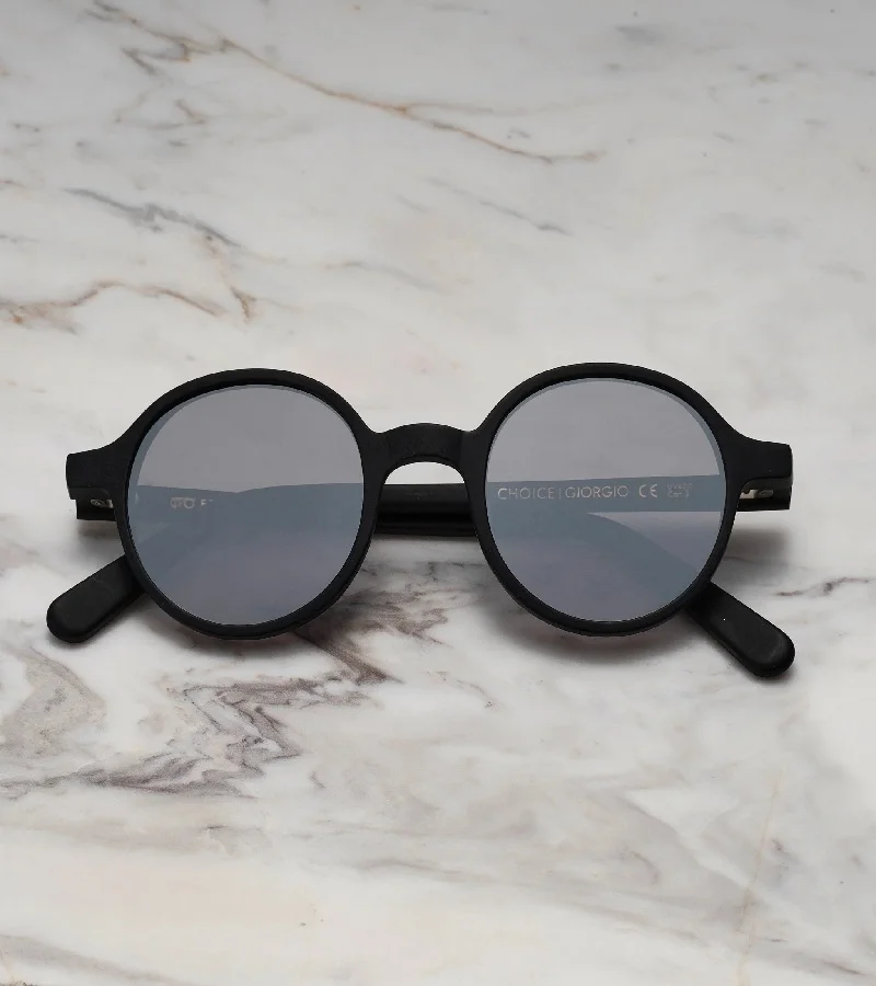 Explicit Poets Explicit Poets Unisex GIORGIO Matt Black - Silver Mirror Stylish Sunglasses, A12EP2