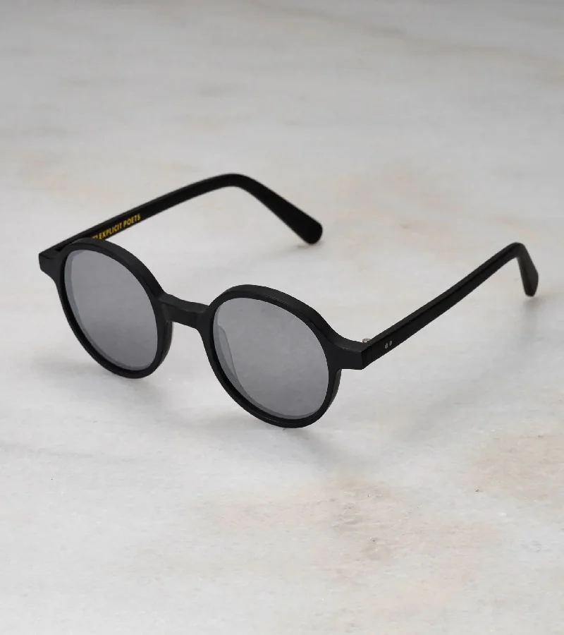 Explicit Poets Explicit Poets Unisex GIORGIO Matt Black - Silver Mirror Stylish Sunglasses, A12EP2