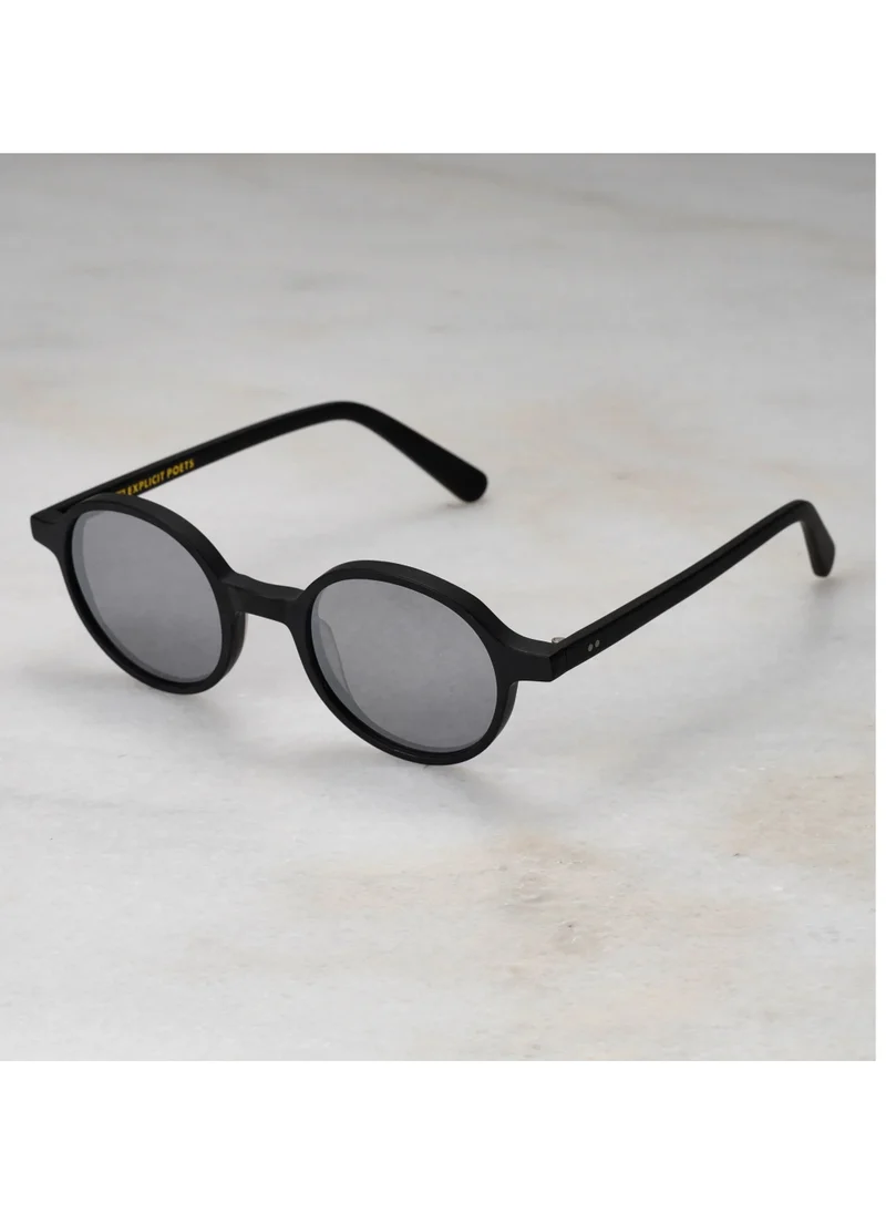 الشعراء الصريحون Explicit Poets Unisex GIORGIO Matt Black - Silver Mirror Stylish Sunglasses, A12EP2