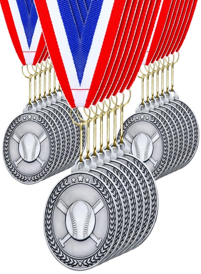 Remuuly 30 Pcs Silver Medals Bulk 2'' Basketball Soccer Volleyball Hockey Medals for Awards Metal Trophy with Neck Ribbons for Sports Participation Winner Tournaments Gift(Baseball) - Image 1