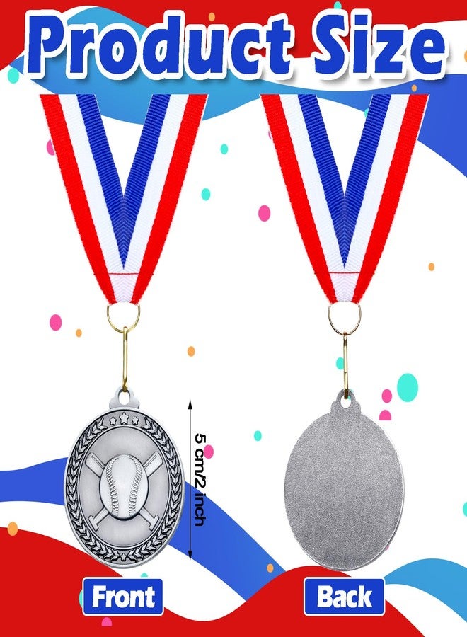 Remuuly 30 Pcs Silver Medals Bulk 2'' Basketball Soccer Volleyball Hockey Medals for Awards Metal Trophy with Neck Ribbons for Sports Participation Winner Tournaments Gift(Baseball) - Image 2