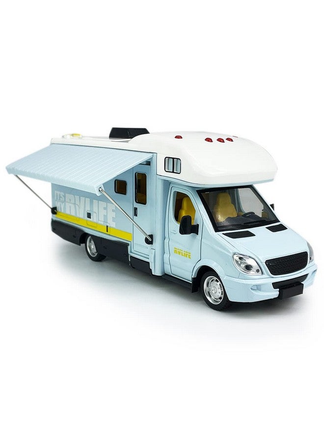 VIIGER Toy Camper Rv Motorhome Toys For Boys Girls Diecast Metal Recreational Vehicle Pretend Play Pull Back Model Car Doors & Awning Open Light Sound Age 3 4 5 6 Kids Toddlers Birthday Gifts Blue - Image 2