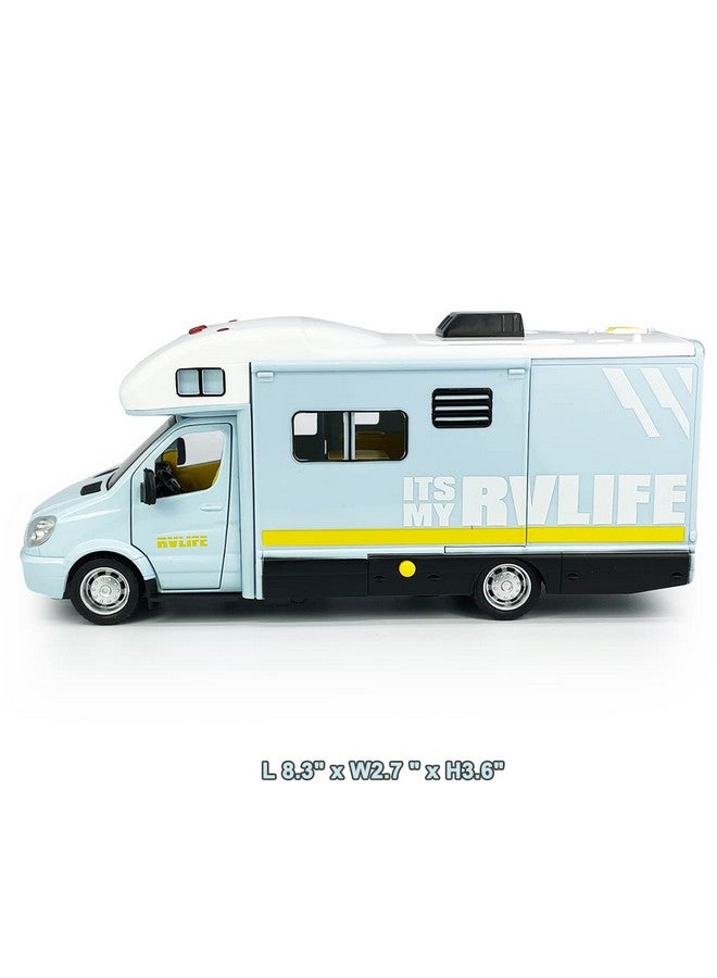 VIIGER Toy Camper Rv Motorhome Toys For Boys Girls Diecast Metal Recreational Vehicle Pretend Play Pull Back Model Car Doors & Awning Open Light Sound Age 3 4 5 6 Kids Toddlers Birthday Gifts Blue - Image 3