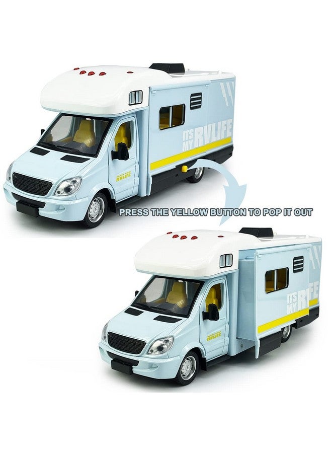 VIIGER Toy Camper Rv Motorhome Toys For Boys Girls Diecast Metal Recreational Vehicle Pretend Play Pull Back Model Car Doors & Awning Open Light Sound Age 3 4 5 6 Kids Toddlers Birthday Gifts Blue - Image 4