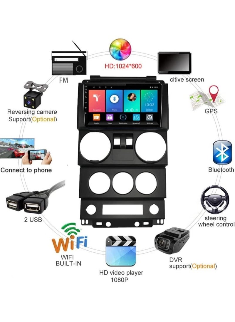 Android Screen For Jeep Wrangler Unlimited 3 JK 2008 2009 2010 4GB RAM Support Apple Carplay Android Auto Wireless QLED Touch Screen DSP Bluetooth AHD Camera Included