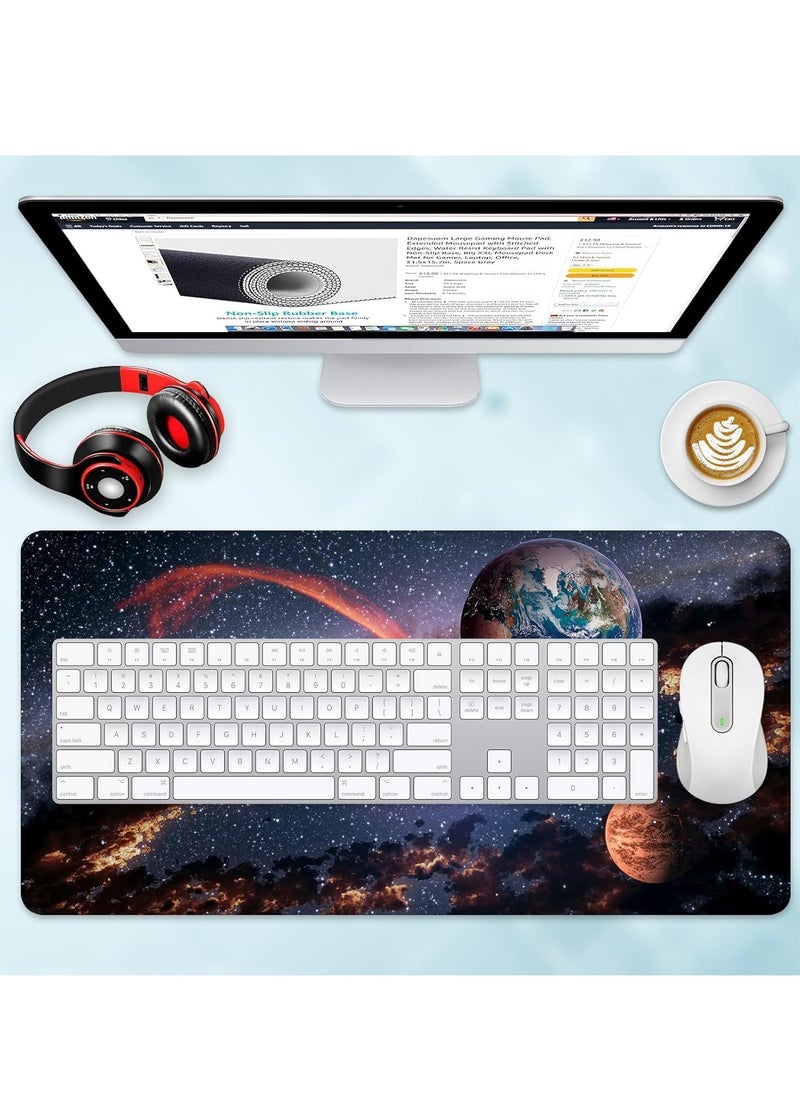 Gaming Mouse Pad, red moon, Extended Large Desk Mat, Big Computer Keyboard Desk Pad, Stitched Edges Mousepad, (70CM  x 30CM  x 2MM ) Waterproof Desk Pad for Office and Home