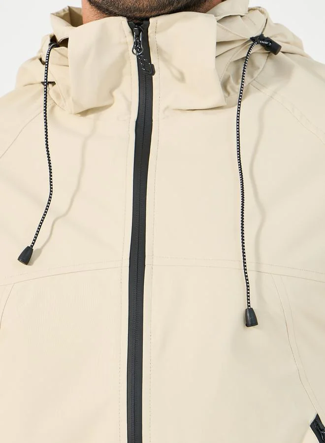 Styli Solid Windbreaker Hooded Jacket with Zip Detail