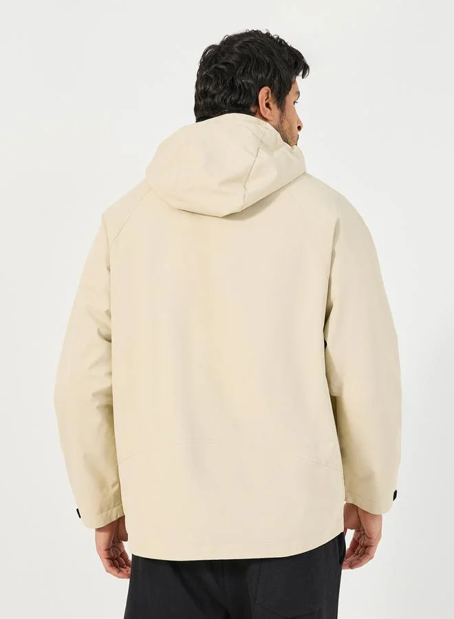 Styli Solid Windbreaker Hooded Jacket with Zip Detail
