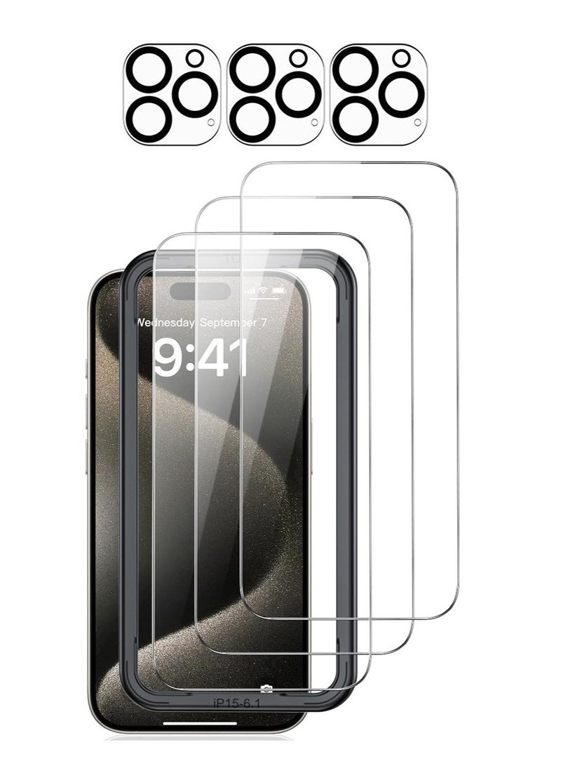 PINKSAMA 【3+3 Pack】3 PCS IPhone 11 Pro Screen Protector + 3PCS Camera Lens Screen Protector Set, 9H Hardness, Support Fingerprint, Ultra Thin HD Glass Film (Boxed, Included Installation Tools) - Image 1