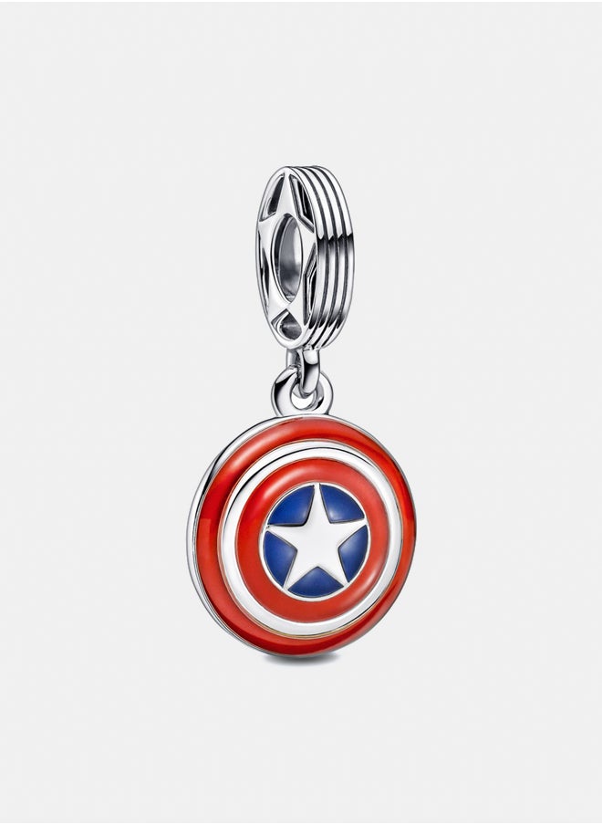 باندورا درع Marvel Captain America مصنوع من الفضة الإسترلينية مع مينا زرقاء وحمراء 