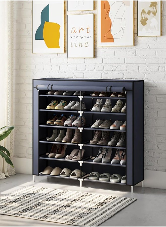 BLOOMING TIME - Double Row Non Woven Simple Shoe Rack, Simple Installation, Large Space Capacity, Gray - Image 1