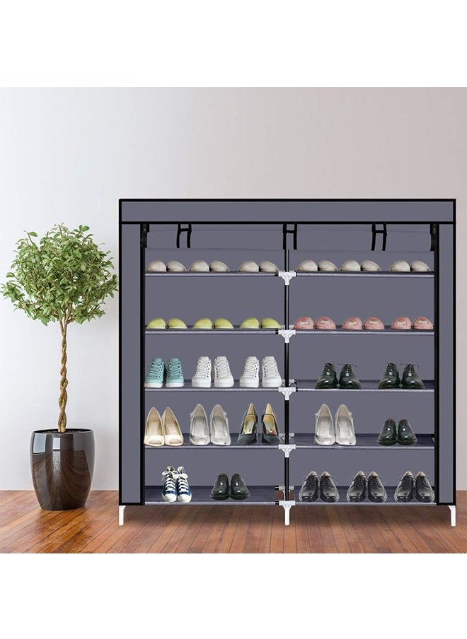 BLOOMING TIME - Double Row Non Woven Simple Shoe Rack, Simple Installation, Large Space Capacity, Gray - Image 1