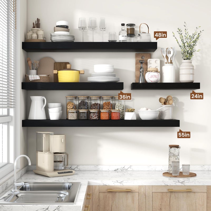 Heimlove Floating Shelves for Wall 48 Inch Long,Extra Large and Thick Wood Shelves Mounted Storage Hanging Shelf Invisible Bracket for Bedroom,Living Room,Kitchen,Office,Black - Image 3