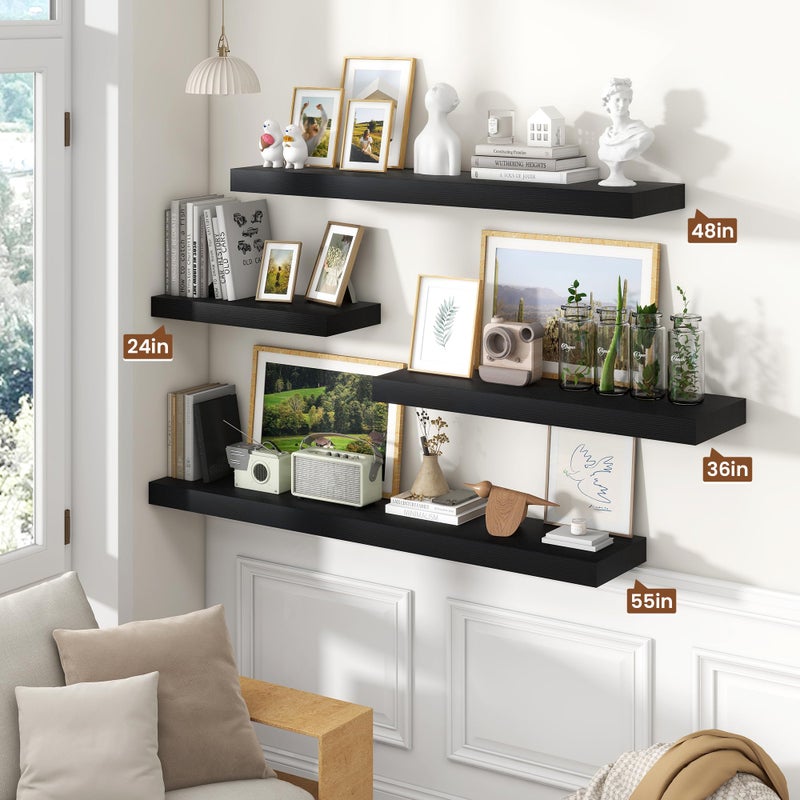 Heimlove Floating Shelves for Wall 48 Inch Long,Extra Large and Thick Wood Shelves Mounted Storage Hanging Shelf Invisible Bracket for Bedroom,Living Room,Kitchen,Office,Black - Image 4