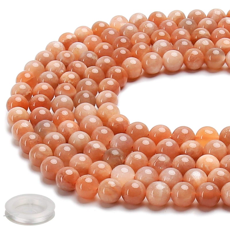 70PCS Natural 8MM Healing Gemstone Sunstone Energy Stone Round Loose Beads SemiPrecious Crystal Beads with Free Elastic String for Jewelry Making DIY