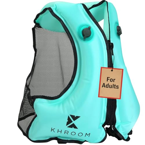 Khroom Inflatable Snorkel Vest for Adults Snorkeling Vest for 6075 Height Fits Chest 3247 in 81120 cm V2 2026 Model with Flat SnagFree Valve Dual Chambers for Snorkeling SUP Turqu - Image 1