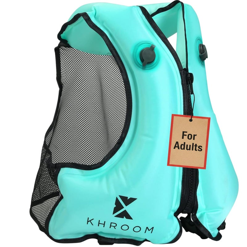 Khroom Inflatable Snorkel Vest for Adults Snorkeling Vest for 6075 Height Fits Chest 3247 in 81120 cm V2 2026 Model with Flat SnagFree Valve Dual Chambers for Snorkeling SUP Turqu - Image 2