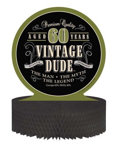 Creative Converting Vintage Dude 60th Birthday Centerpiece with Honeycomb Base ,Multicolor, 9" x 9" x 11.75" - - Image 2