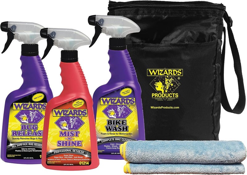 WIZARDS - Motorcycle Quick Kit Cleaner, Detailer, and Bug Remover With Fiber Cloth and Bag - Image 1