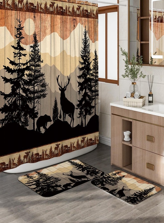 Witzest 3Pcs Rustic Deer Bathroom Sets with Shower Curtain and Rugs, 72'' Shower Curtain and Two Non-Slip Washable Bath Mats (15.7''x23.6''&19.7''x31.5''), Cabin Farmhouse Bathroom Decor - Image 1