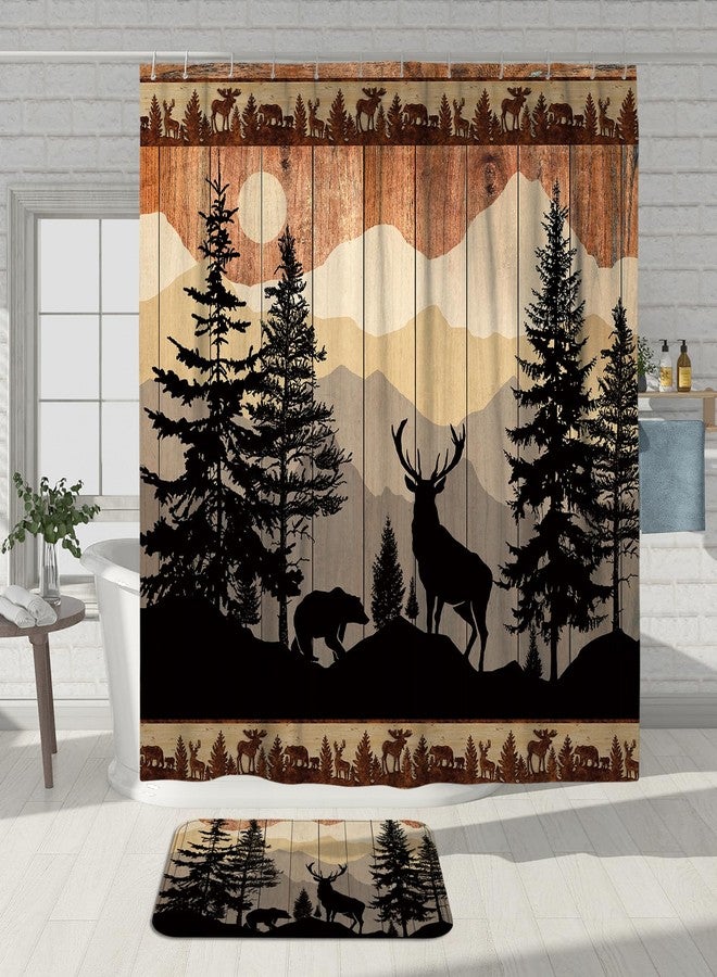 Witzest 3Pcs Rustic Deer Bathroom Sets with Shower Curtain and Rugs, 72'' Shower Curtain and Two Non-Slip Washable Bath Mats (15.7''x23.6''&19.7''x31.5''), Cabin Farmhouse Bathroom Decor - Image 3