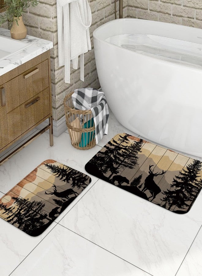 Witzest 3Pcs Rustic Deer Bathroom Sets with Shower Curtain and Rugs, 72'' Shower Curtain and Two Non-Slip Washable Bath Mats (15.7''x23.6''&19.7''x31.5''), Cabin Farmhouse Bathroom Decor - Image 2