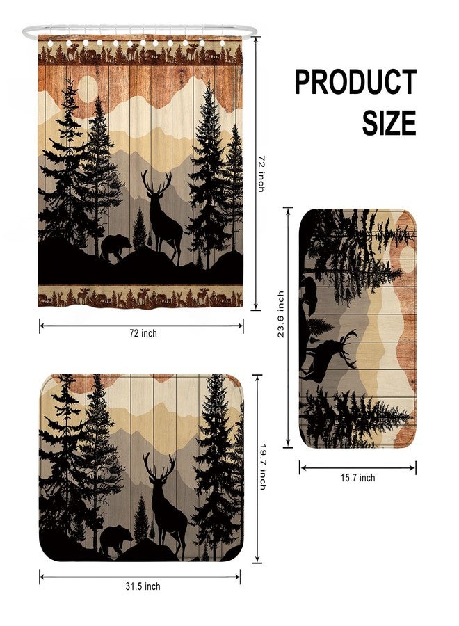 Witzest 3Pcs Rustic Deer Bathroom Sets with Shower Curtain and Rugs, 72'' Shower Curtain and Two Non-Slip Washable Bath Mats (15.7''x23.6''&19.7''x31.5''), Cabin Farmhouse Bathroom Decor - Image 4