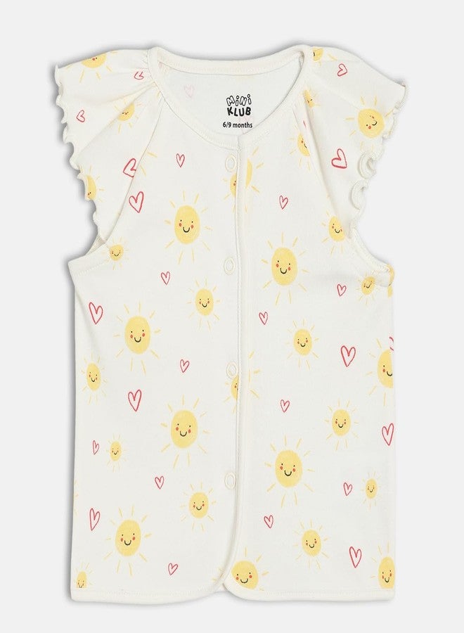 miniklub Cotton Pack of 2 Half Sleeves Sun & Animal Printed Front Open Vests - (6-9M) Pink/White - Image 3
