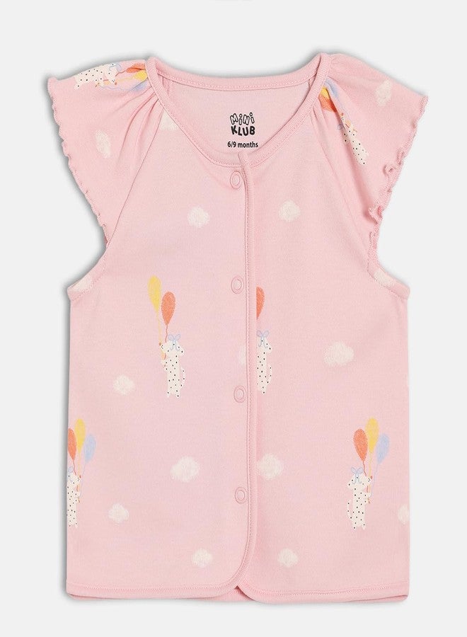 miniklub Cotton Pack of 2 Half Sleeves Sun & Animal Printed Front Open Vests - (6-9M) Pink/White - Image 4