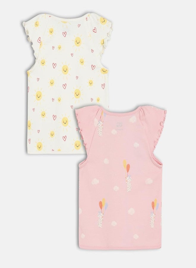 miniklub Cotton Pack of 2 Half Sleeves Sun & Animal Printed Front Open Vests - (6-9M) Pink/White - Image 2