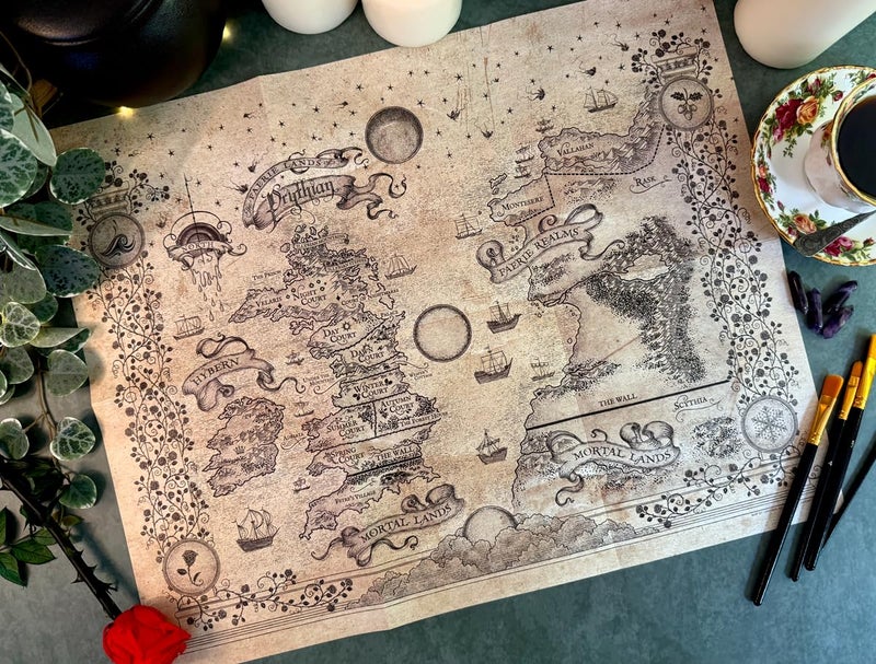 ConQuest Journals A Court of Thorns and Roses Prythian World Map, Authentic Parchment-Style Paper, Double-Sided ACOTAR Artwork, Folded Print, 16'' x 20'', Officially Licensed Sarah J. Maas Collection - Image 3