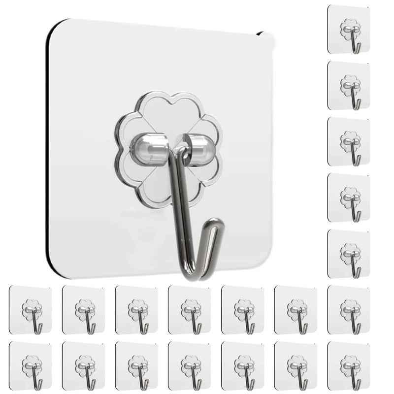 Adhesive Hooks 24 Pack Heavy Duty Sticky Hooks Transparent Removable Adhesive Hooks for Hanging Wall Hooks Can be Used for Kitchen Bathroom Shower Outdoor Home Improvement Waterproof and Rustproof