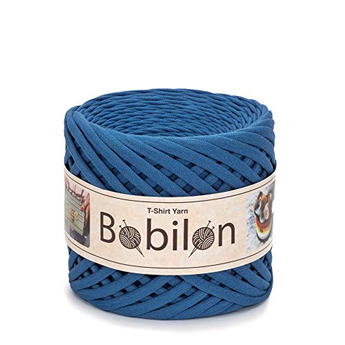 Bobilon Cotton T-Shirt Yarn – 3–5 mm Jersey Ribbon for Crochet, Knitting, Macrame, DIY Crafts – 110 Yards – Fettuccini Zpagetti Style – Organic Cotton Thread - Blue Jeans - Image 1