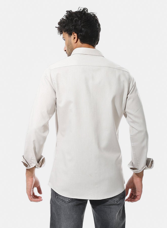 Andora Self Pattern Classic Neck Shirt _ Light Grey - Image 4