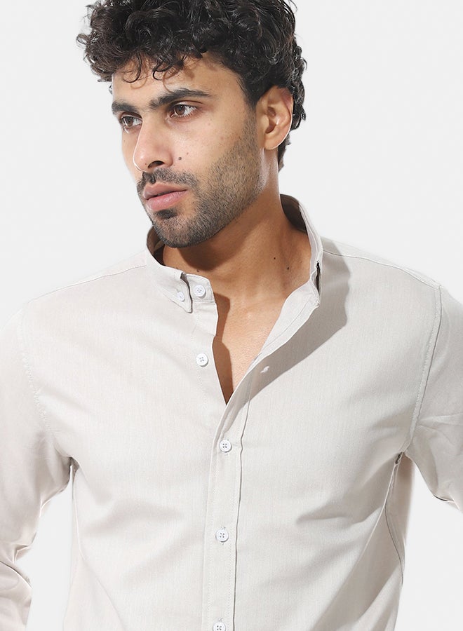 Andora Self Pattern Classic Neck Shirt _ Light Grey - Image 3