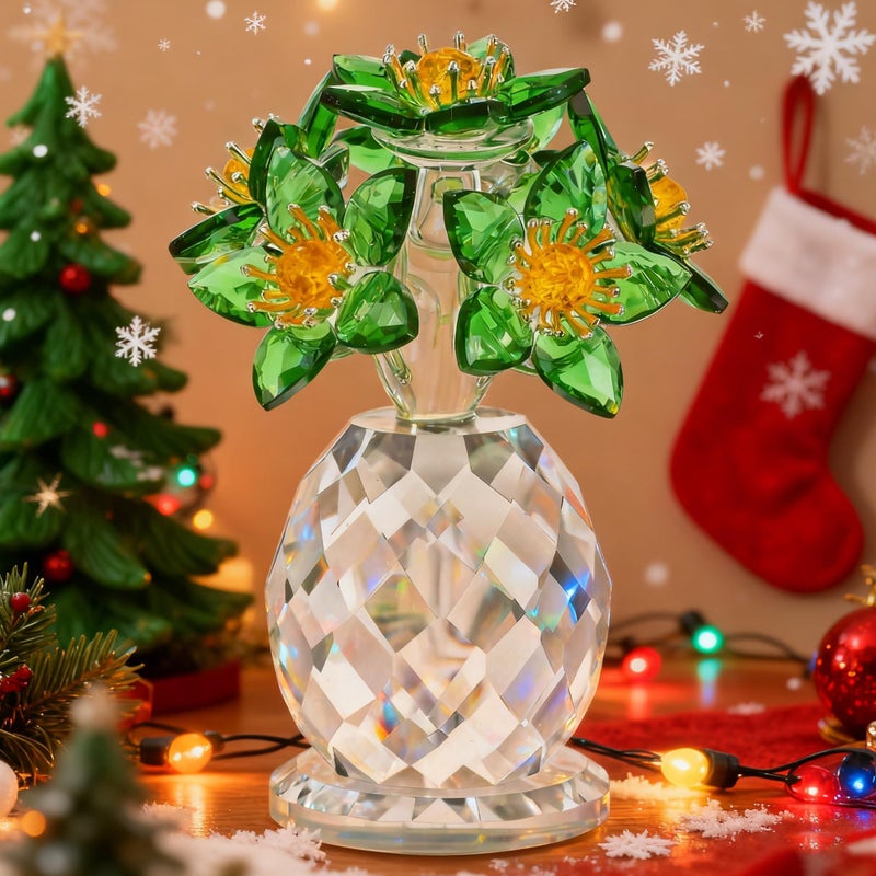 KRISININE Crystal Flower Figurine with Vase 3.8in Tall Glass Flower Figurine Collections Home Decor for Wedding Centerpiece Gift for Women(Pink) - Image 2