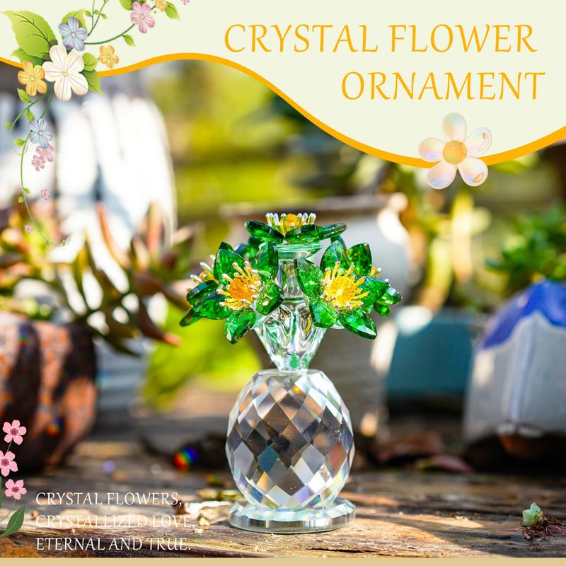 KRISININE Crystal Flower Figurine with Vase 3.8in Tall Glass Flower Figurine Collections Home Decor for Wedding Centerpiece Gift for Women(Pink) - Image 3