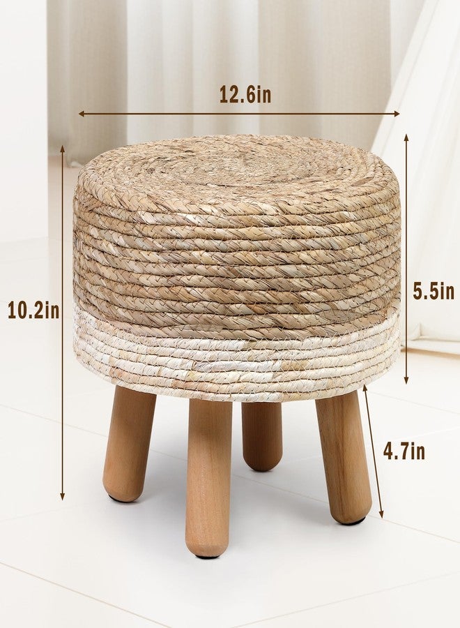 H&B Luxuries Ottoman, Natural Seagrass Footrest, Pouf Hand Weave Round Foot Stool for Couch, Desk, Soft Step Stool Padded Foot Rest with Pine Legs for Living Room, Bedroom - Image 2