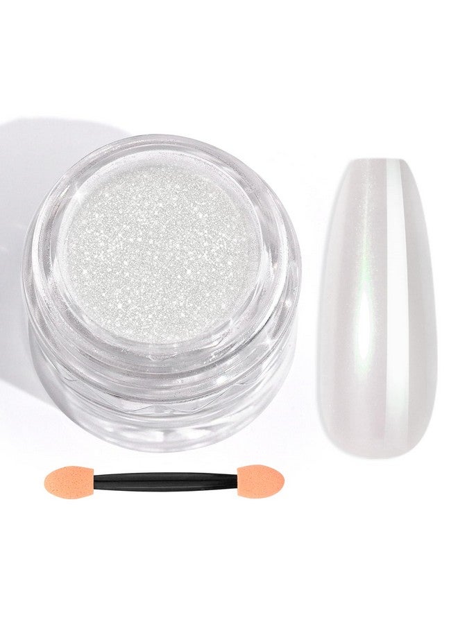Saviland White Pearl Chrome Nail Powder: 1g Metallic Mirror Effect Chrome Powder for Nails Aurora Mermaid Chrome Nail Powder for Gel Polish Nail Art Decoration Pearl Glitter Pigment Dust Kit Home DIY - Image 1