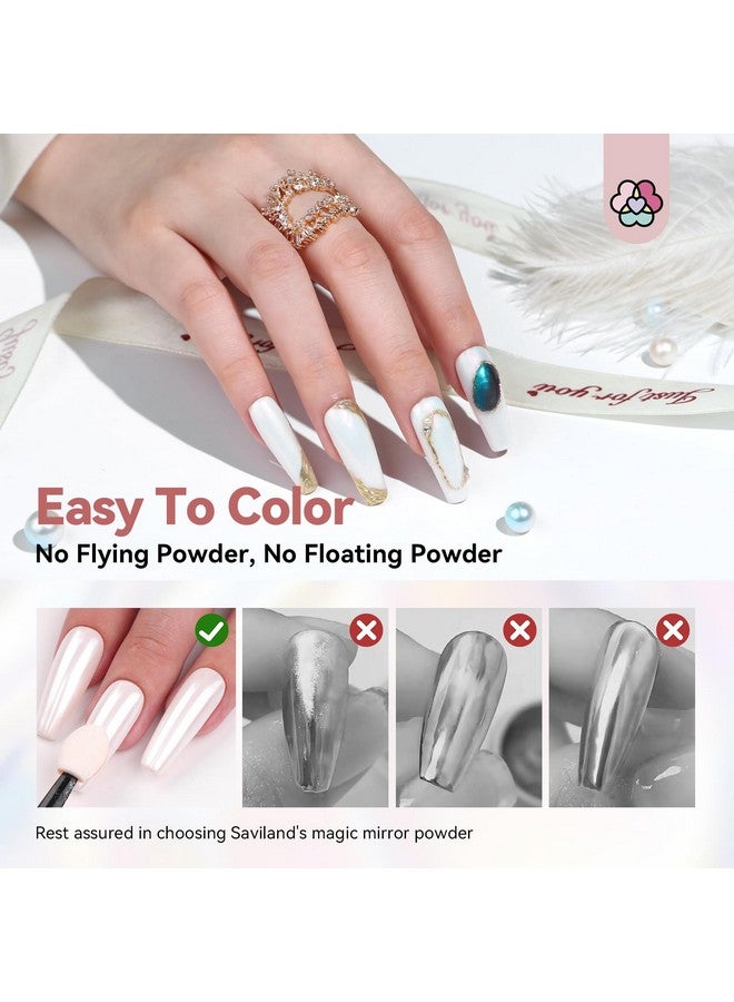 Saviland White Pearl Chrome Nail Powder: 1g Metallic Mirror Effect Chrome Powder for Nails Aurora Mermaid Chrome Nail Powder for Gel Polish Nail Art Decoration Pearl Glitter Pigment Dust Kit Home DIY - Image 5