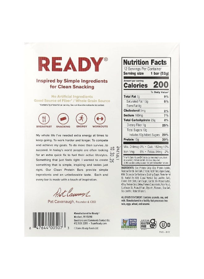 Ready, Clean Protein Bar, Chocolate Peanut Butter, 12 Bars, 1.83 oz (52 g) Each (Packaging may vary) - Image 2