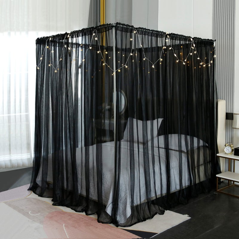 Akiky Akiky Canopy for Girls Room Black Bed Curtains Elegant Sheer Curtain for Twin Full Queen King Size Bed Drapes8 Panels Canopies with LightRoom DcorKingBlack 
