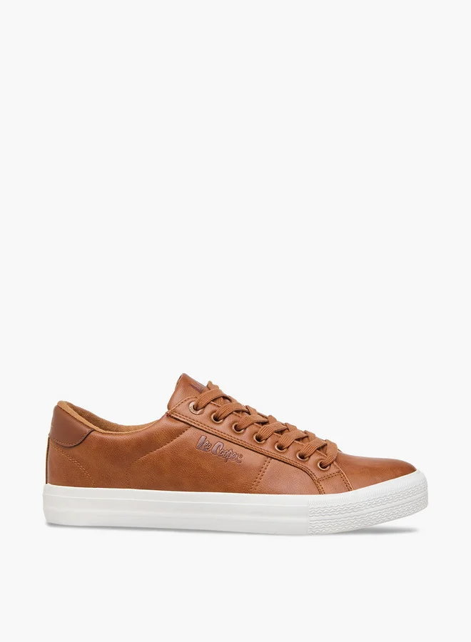 لي كوبر Men's Monotone Low Ankle Sneakers with Lace-Up Closure