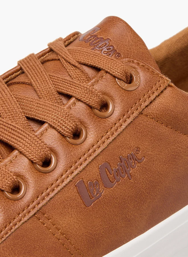 لي كوبر Men's Monotone Low Ankle Sneakers with Lace-Up Closure