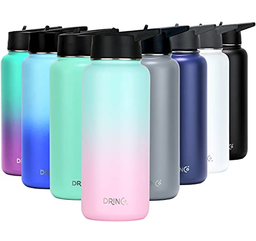 DRINCO Stainless Steel Water Bottle Spout Lid Vacuum Insulated Double Wall Water Bottle Wide Mouth 40oz 32oz 22oz 18oz 14oz Leak Proof Keeps Cold or Hot 32 oz 32oz Macaron