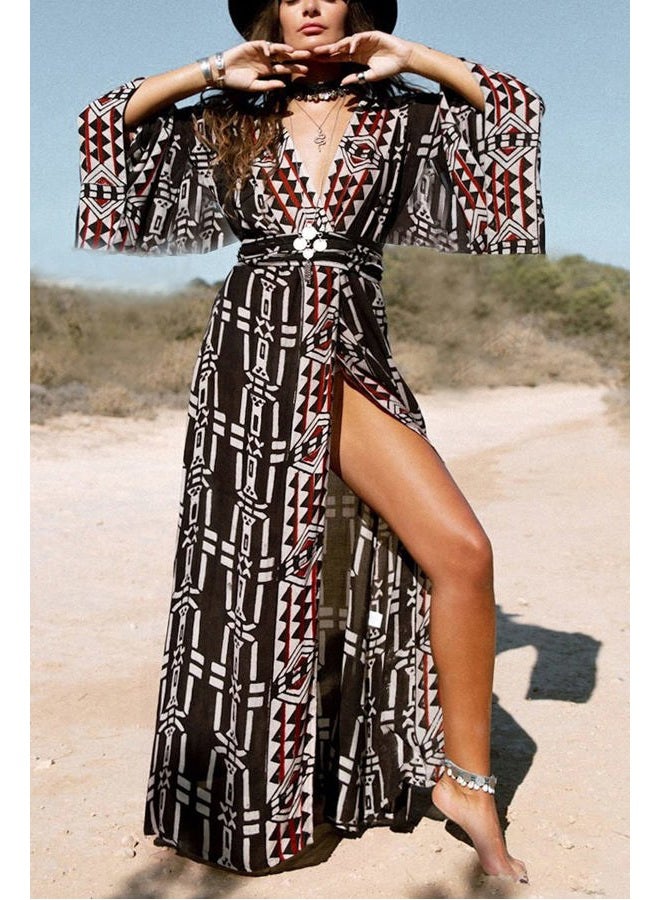 YouKD Women's Bohemian Cardigan Maxi Dress Beach Coverup Robe Long Kimono Robs One Size - Image 2