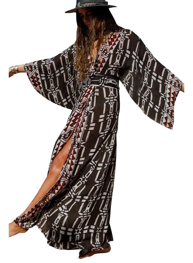 YouKD Women's Bohemian Cardigan Maxi Dress Beach Coverup Robe Long Kimono Robs One Size - Image 1